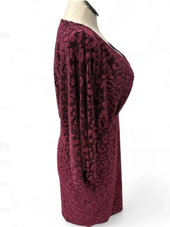 VENUS Plum Large Metallic Animal-Print V-Neck Long Sleeve Dress - Picture 4 of 6